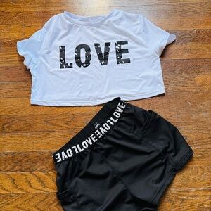 First Love White and Black Athletic Shorts Set